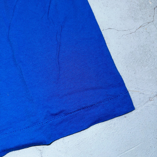 FOTL Blank 90s VTG T Shirt USA Pocket Blue Basic Simple Single Stitch Selvedge