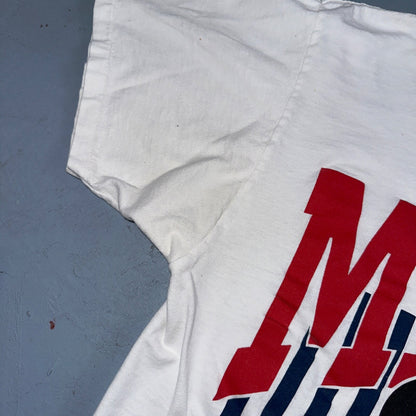 Disney Mickey Mouse Single Stitch Striped VTG T Shirt White 90s Happy Cute