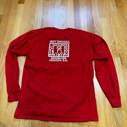 Keith Harring Best Buddies Print Vintage Style T Shirt Long Sleeve Red I SEE YOU