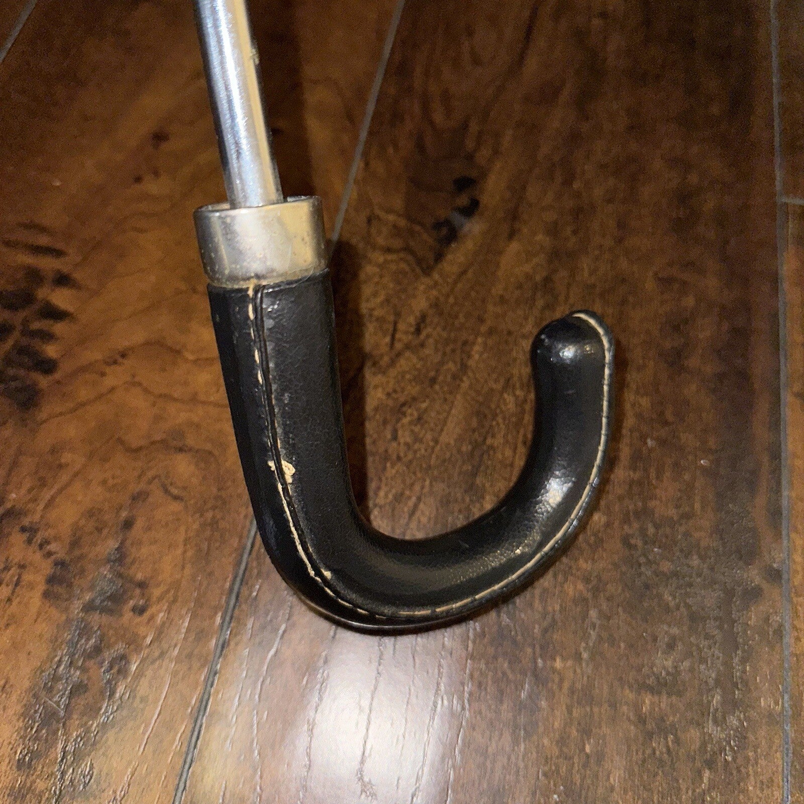 Vintage Telescoping Umbrella Leather Handle and Case 70s 80s Antique Black Basic