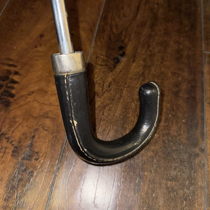 Vintage Telescoping Umbrella Leather Handle and Case 70s 80s Antique Black Basic