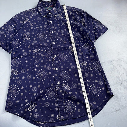 Ralph Lauren Custom Fit Paisley Navy Blue Geometric Pattern M Sleeve Button Up