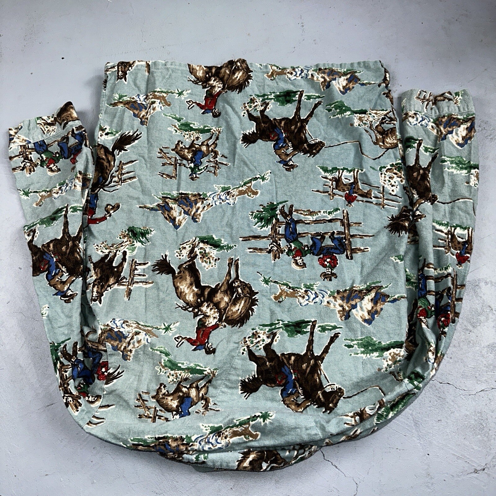 Nick & Nora Cowboy Pajama Shirt M Green Flannel Kurt Cobain USA 90s Nirvana T