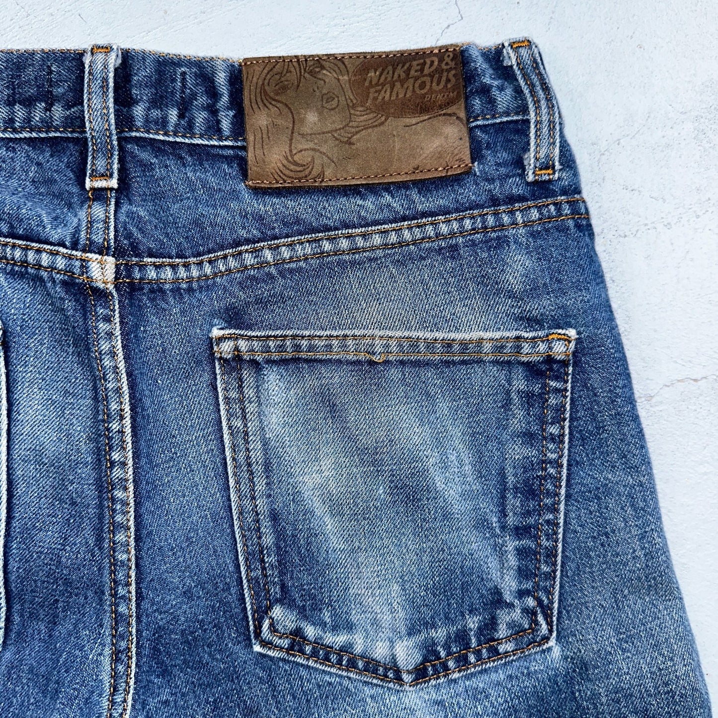 Naked & Famous Jeans Mens 30x36 Blue Dirty Fade Selvedge Denim Skinny Guy