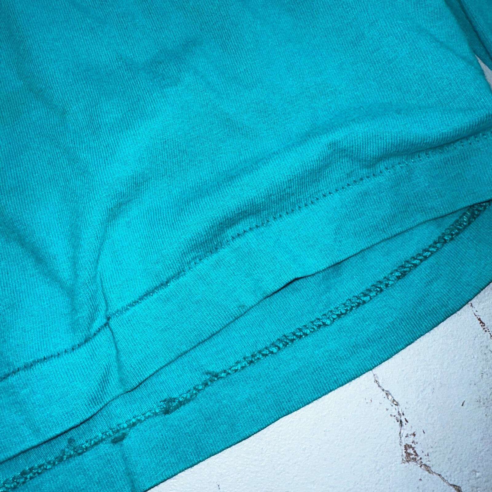 Fruit Of The Loom 90s USA XL VTG T Shirt Teal Blue Long Sleeve Blank Thrashed