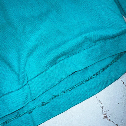 Fruit Of The Loom 90s USA XL VTG T Shirt Teal Blue Long Sleeve Blank Thrashed