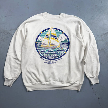 Ocean Keep Clean Hawaii Sail Boat VTG 80s Crewneck Sweatshirt White Earth Peace