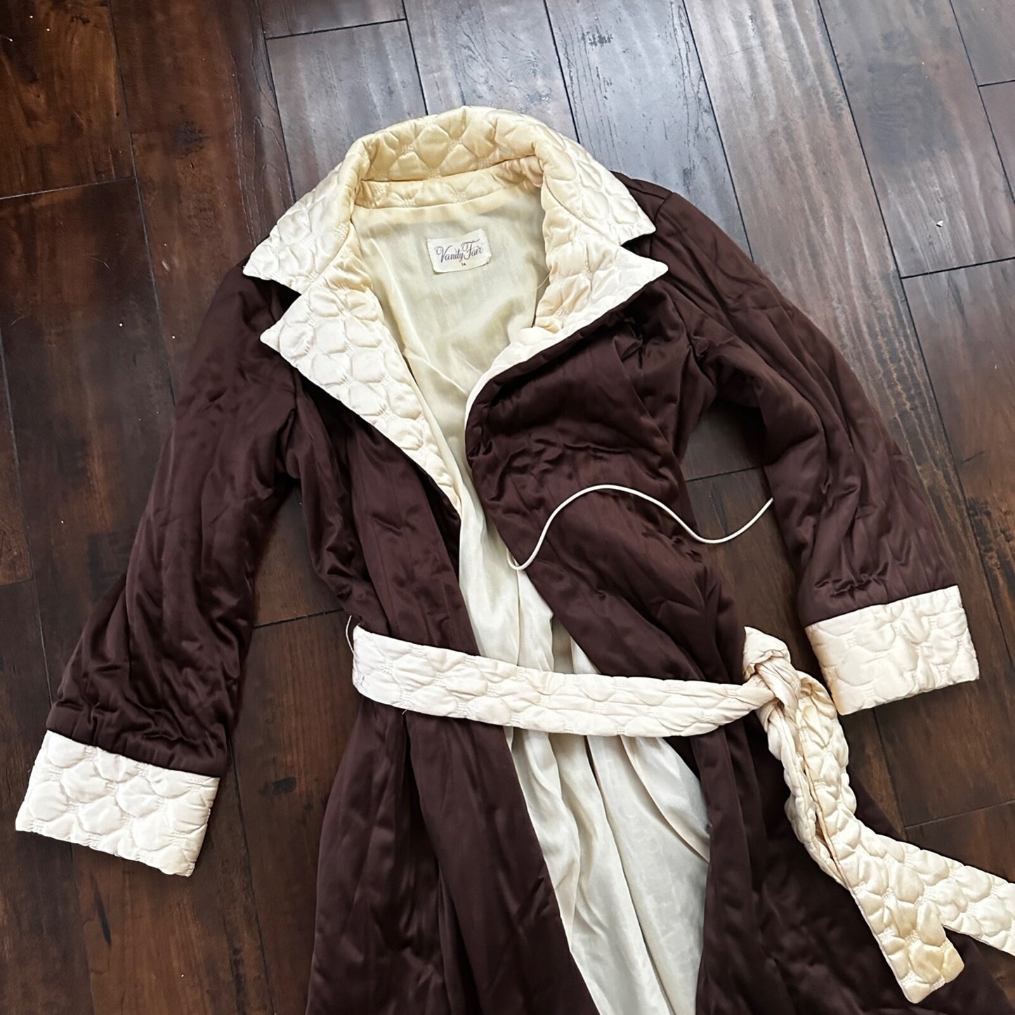 VTG Mod Brown VANITY FAIR Wrap NYLON Peignoir Robe Nightgown Gown