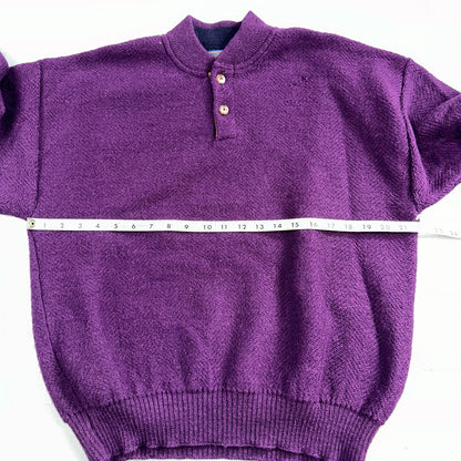 Pendleton 80s Vintage Henry Neck Sweater Elbow Patch Mens Size XL Wool Purple