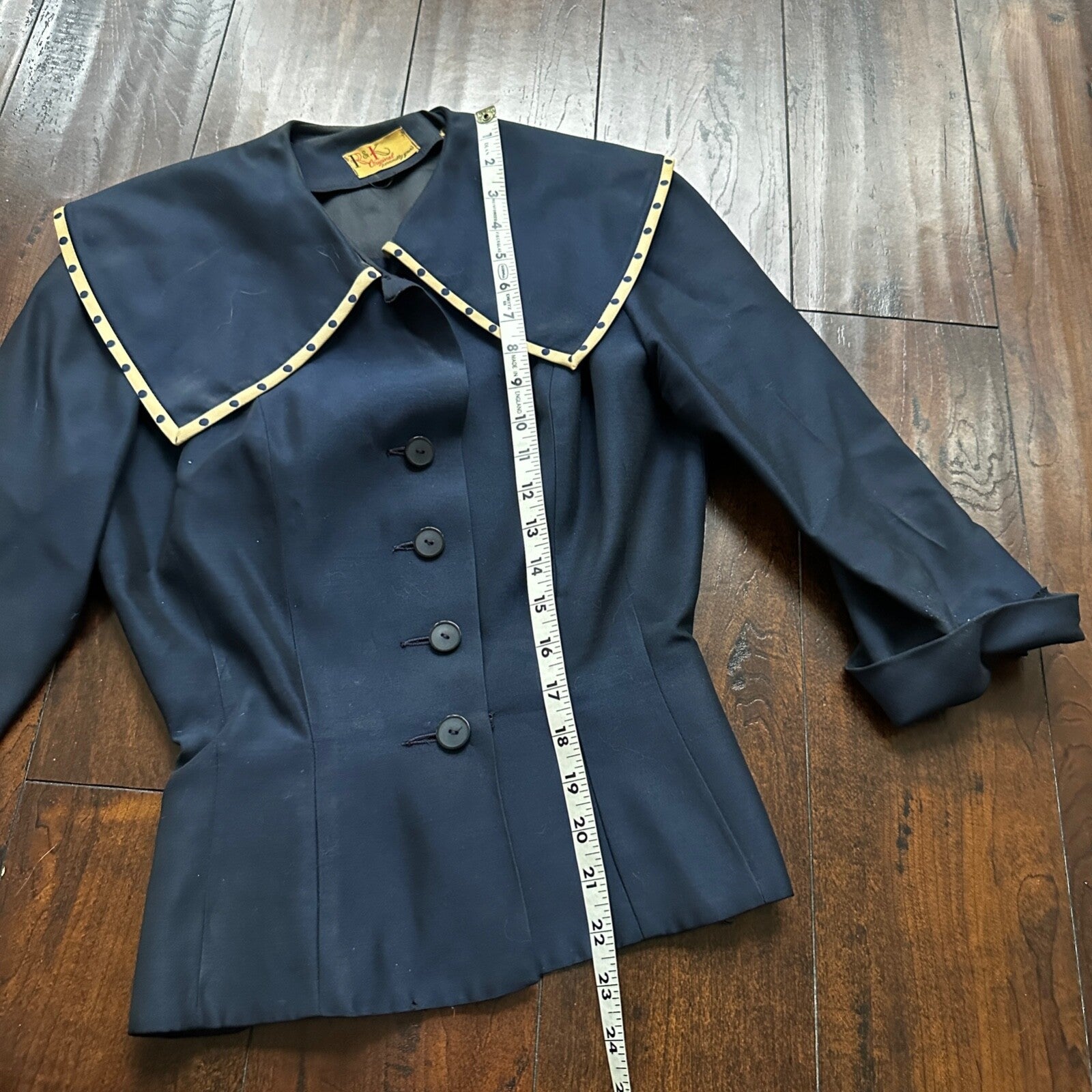 Real Vintage 1940s R & K Original Long Navy Top Button Down Dress Women's 40s