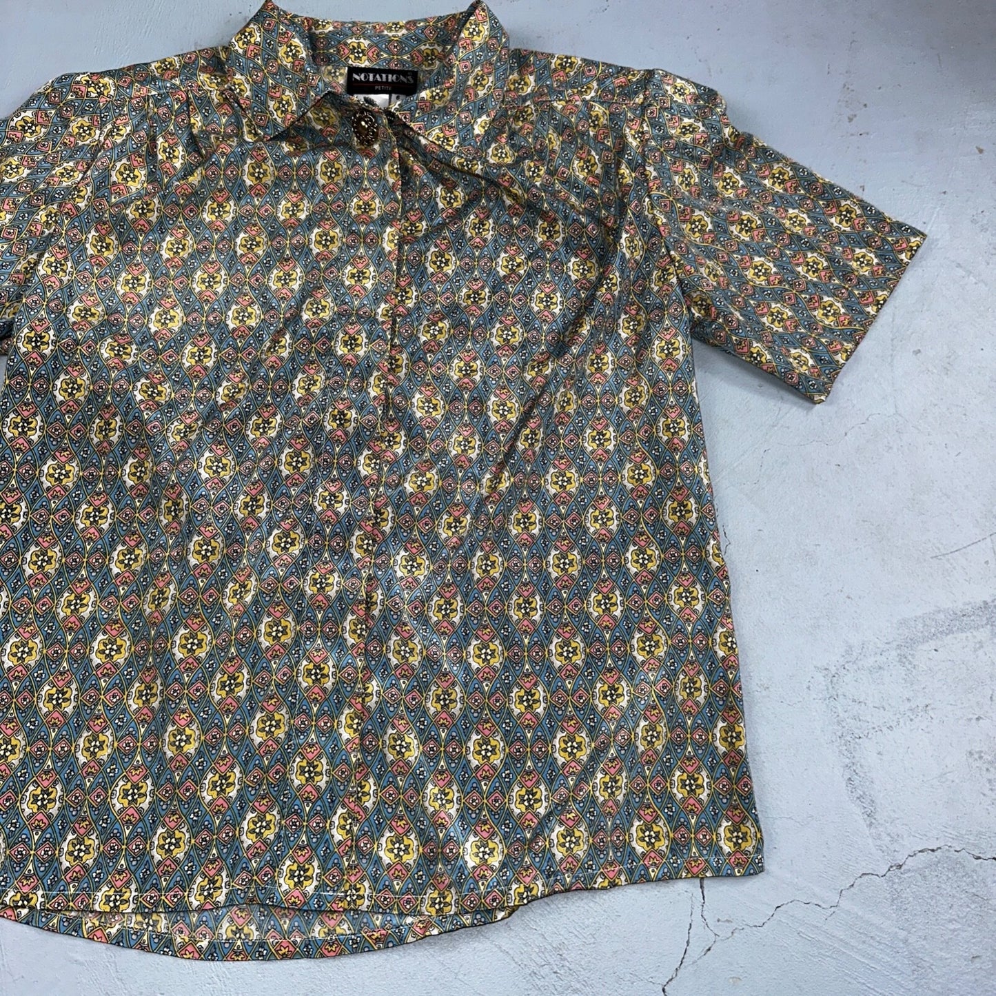 Notations Petite Shirt Womens Petite 6 Crazy Print Collared Button Down VTG