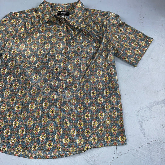 Notations Petite Shirt Womens Petite 6 Crazy Print Collared Button Down VTG
