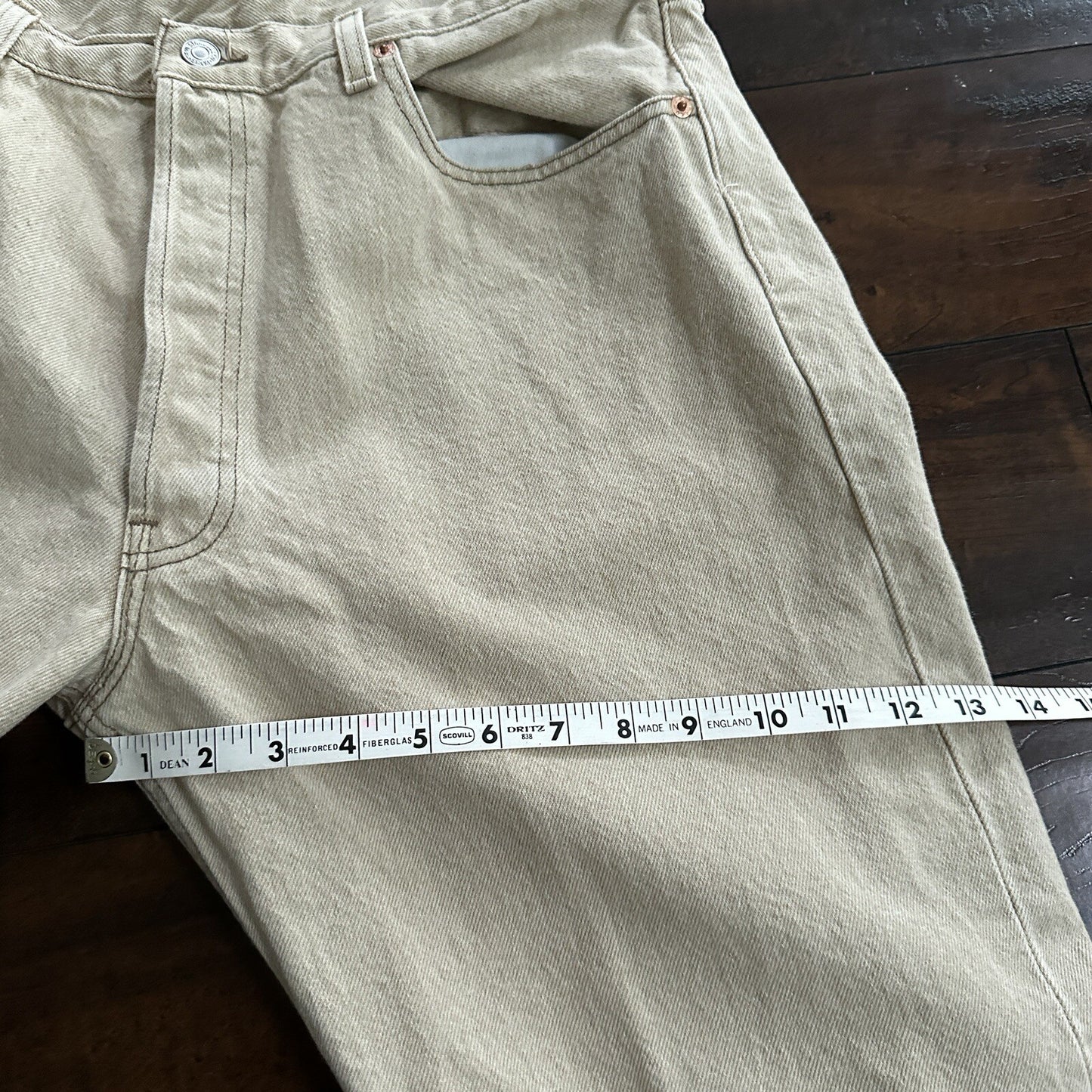 Vintage Levis 501 XX Button Fly 90s 38x34 80s Tag Act 35x34 Tan Cream Bleach