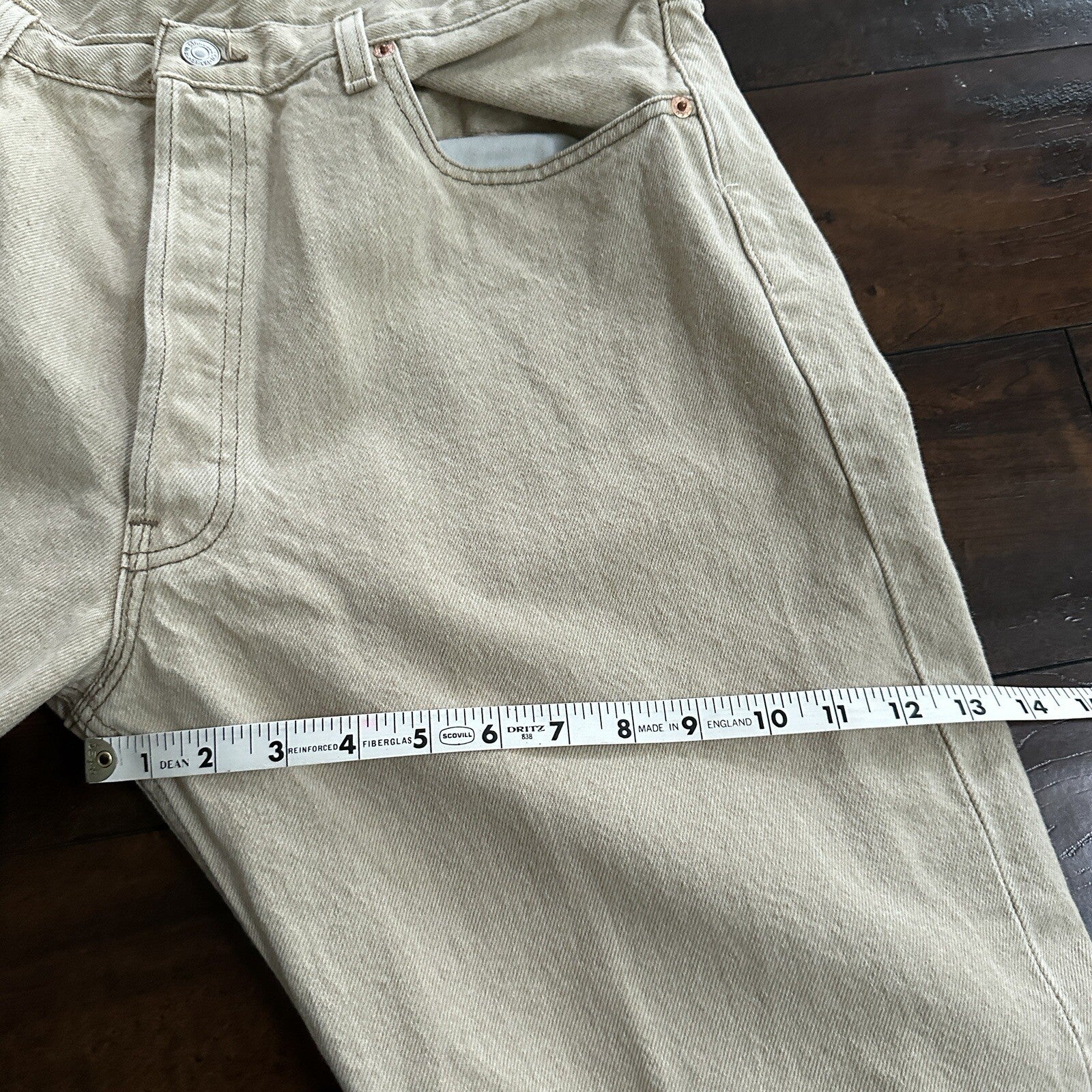 Vintage Levis 501 XX Button Fly 90s 38x34 80s Tag Act 35x34 Tan Cream Bleach