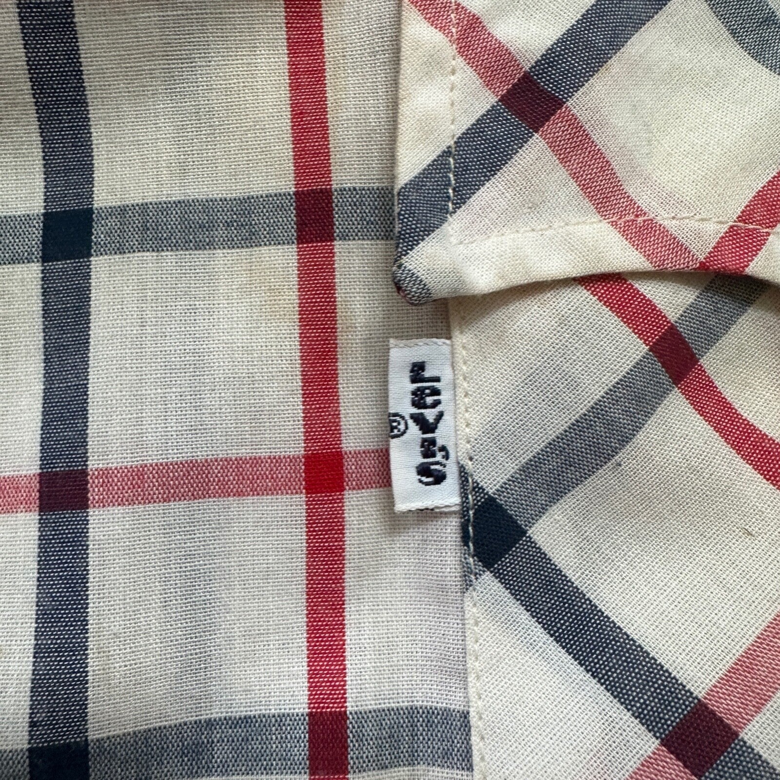 Vintage Levis Shirt Mens XL Red Blue Plaid Button Up White Tab 80s 90s 1980s