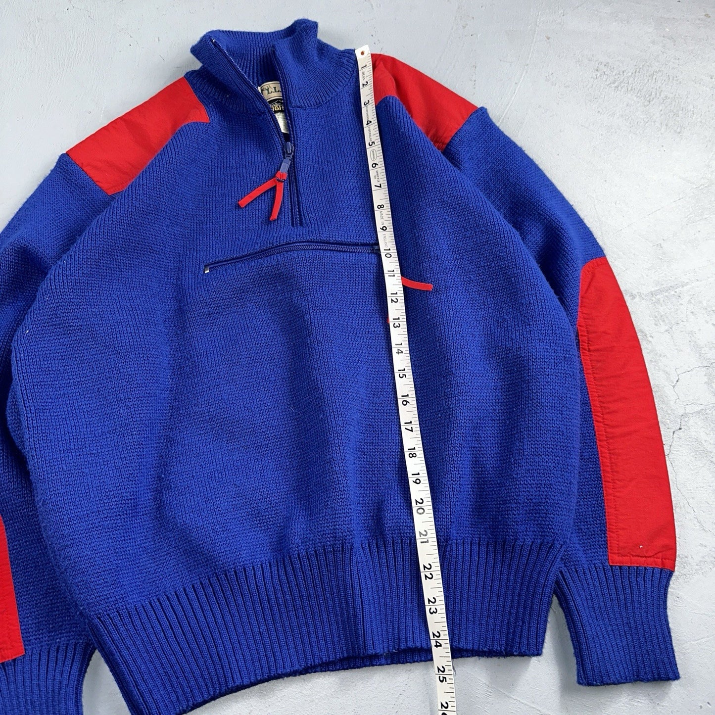 LL Bean VTG Sweater Mens Size M Red Blue Wool Blend High Trek Colorblock 80s