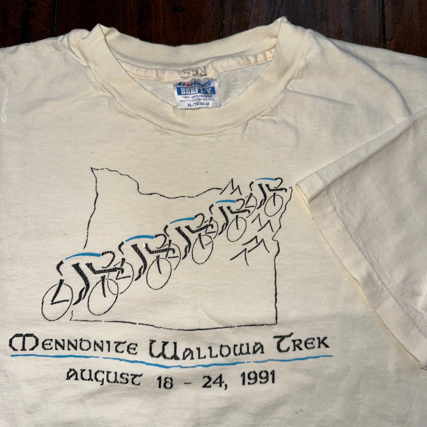 Oregon Bike Mennonite Wallowa Trek Vintage T Shirt Cycle Sports Gym Hanes XL