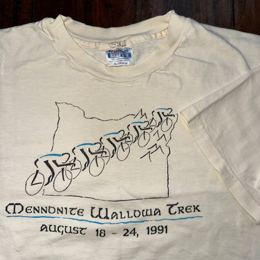 Oregon Bike Mennonite Wallowa Trek Vintage T Shirt Cycle Sports Gym Hanes XL