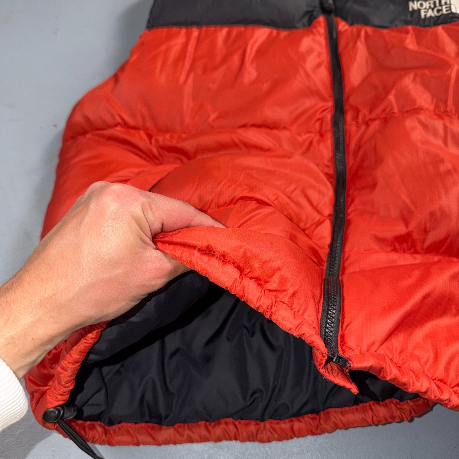 VTG The North Face 90s Nupste Vest XL Goose Down Orange Warm Damaged TNF