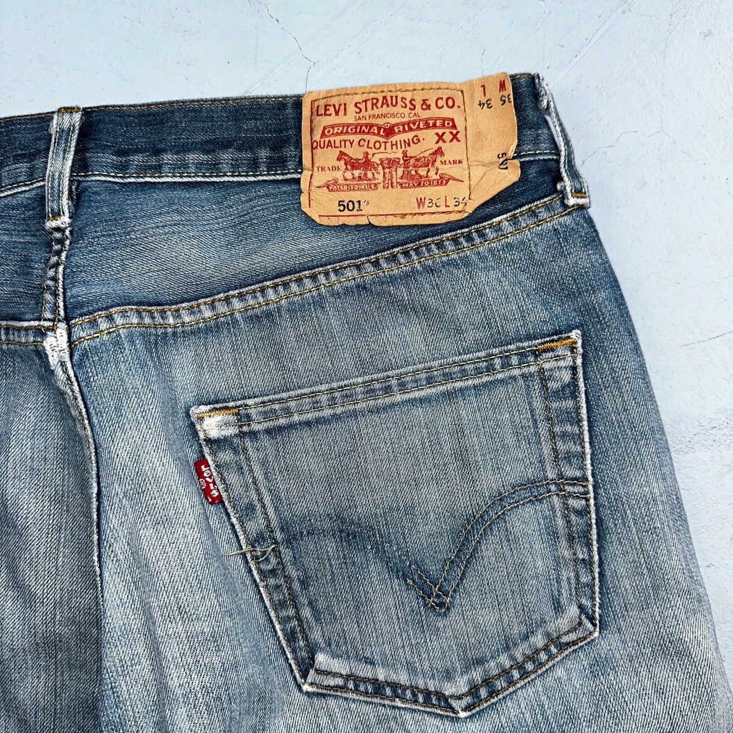 Levis 501 Vintage Y2K XX Straight Leg Jeans Blue Crazy Wash 36x34 Act 34x31
