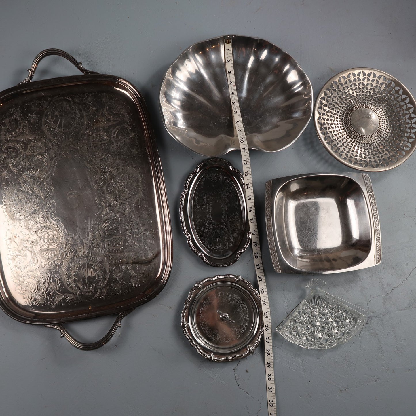 Vintage Baroque Victorian Not Silver Plated Platter Collection Lot Fancy Trays