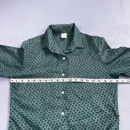 VTG 60s Jantzen Womens Top 12 Green Button Long Sleeve Shirt Flowers USA
