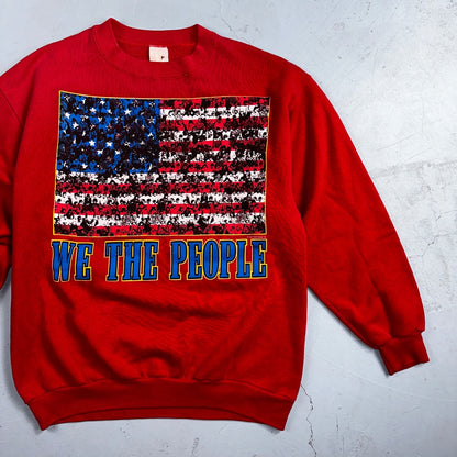 We The People USA VTG 90s Rap Crewneck Sweatshirt Red American Flag Patriotic