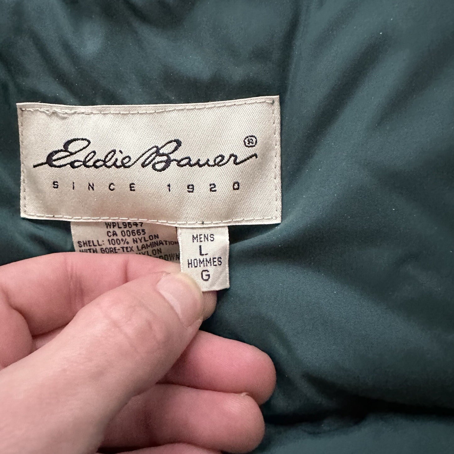 Vtg Eddie Bauer Mens L Goose Down Puffer Jacket Parka Coat Gore Tex Zip 80s 90s