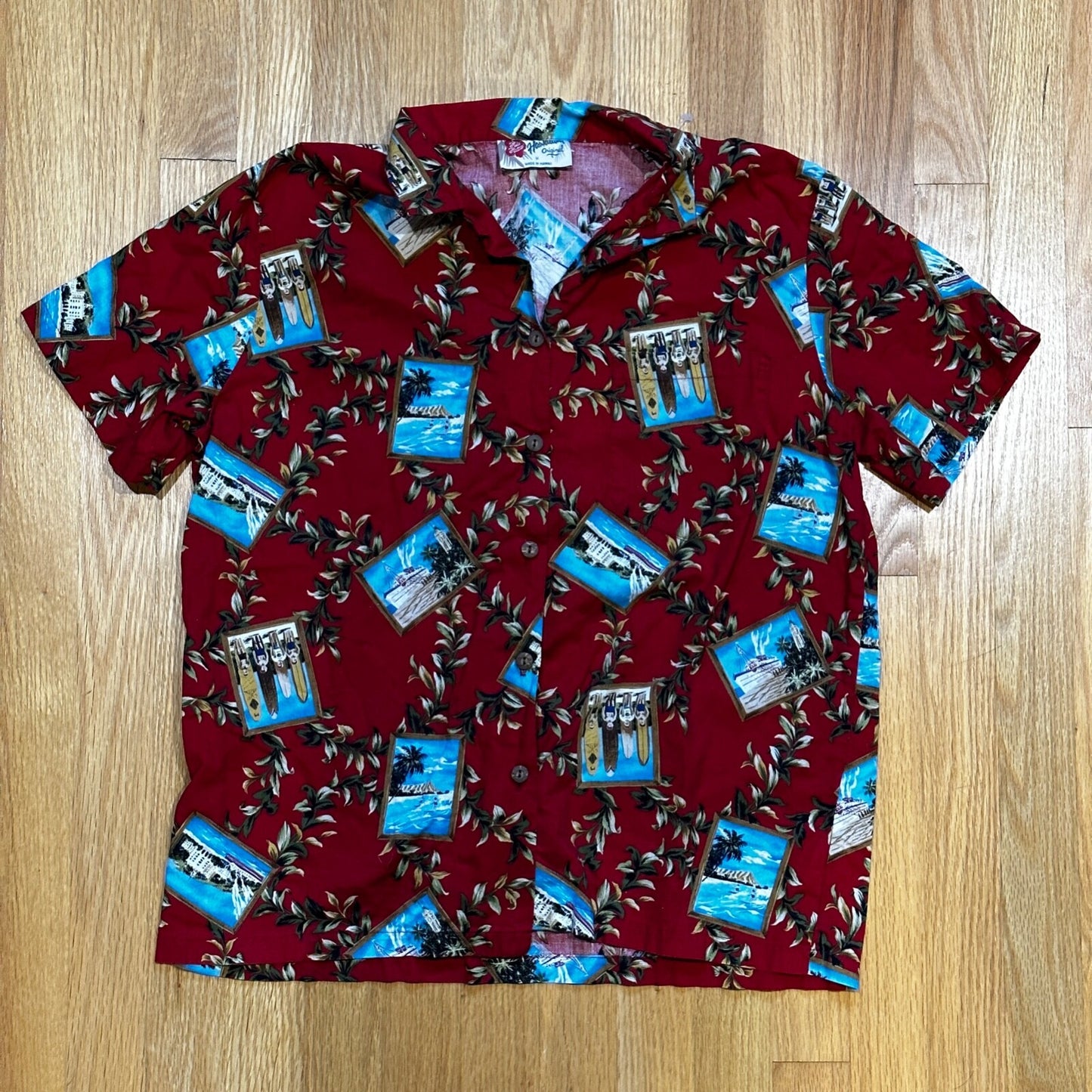 VTG Hilo Hattie Hawaiian Original Shirt Mens M Palms Tropical Floral Hawaii USA