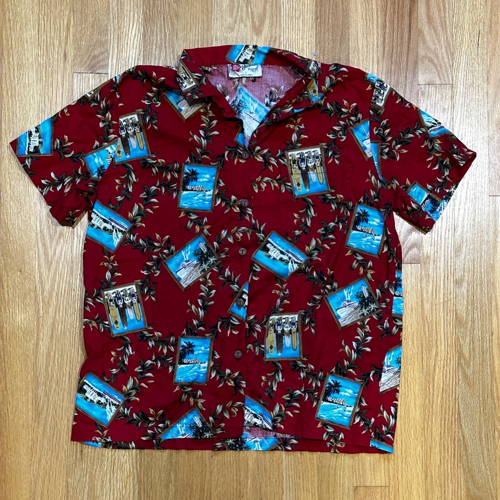 VTG Hilo Hattie Hawaiian Original Shirt Mens M Palms Tropical Floral Hawaii USA