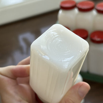 Griffith Milk Glass Spice Jar Set with Wooden Rack USA 1930s Art Deco 12 Pc