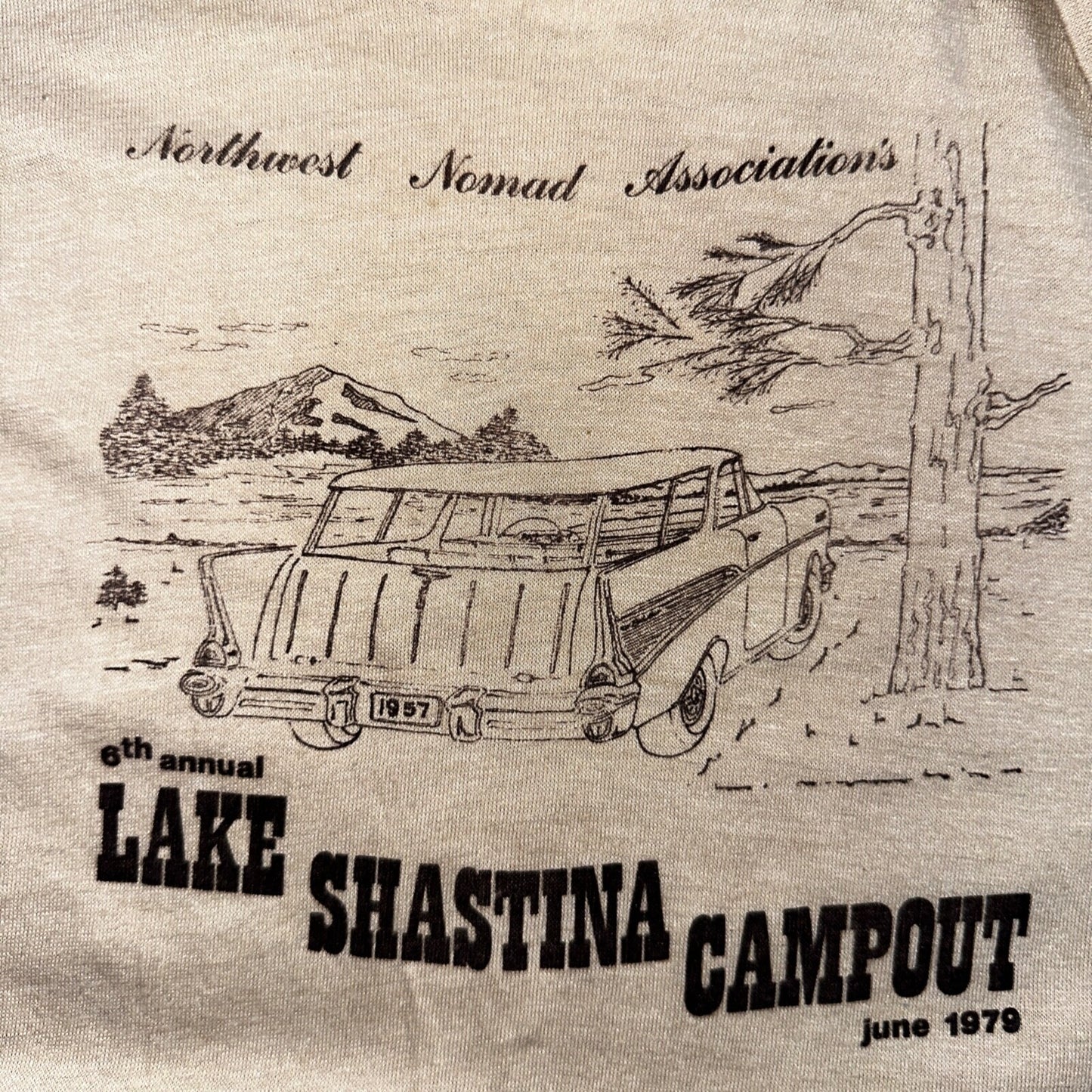 1979 Lake Shastina Campout June 70s Oregon VTG T Shirt Nomad Car Trees Nature