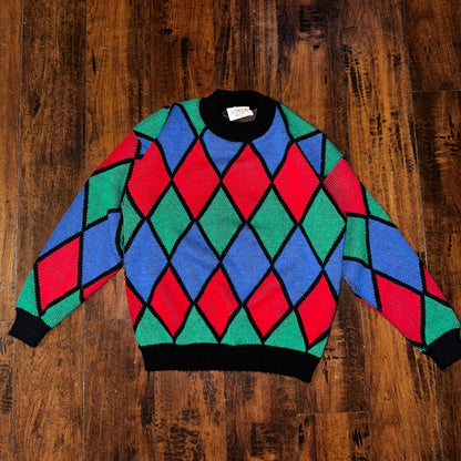 Vintage Adele Knitwear Sweater Abstract Diamond 80s Red USA 90s RARE Art