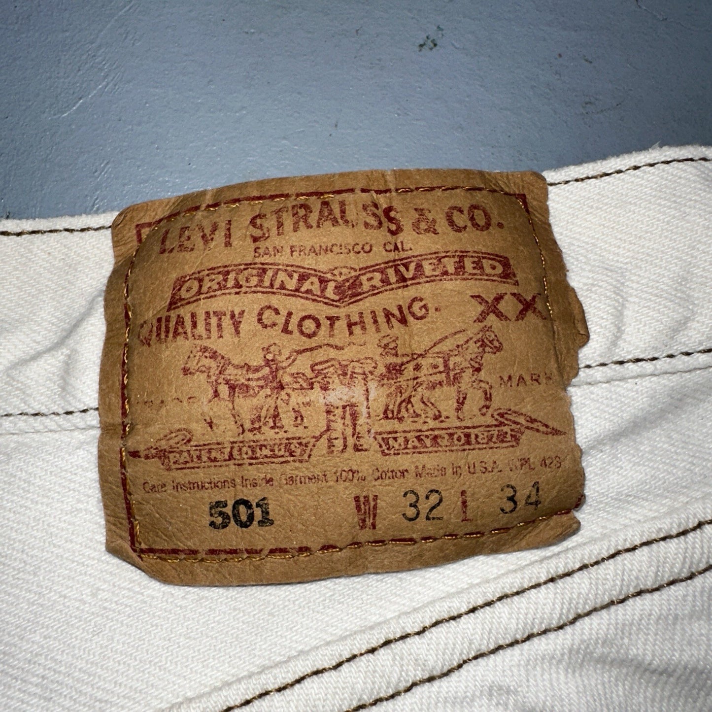 Levis 501 Vintage 90s USA XX Straight Leg Jeans White Stained 32x34 Act 30x33