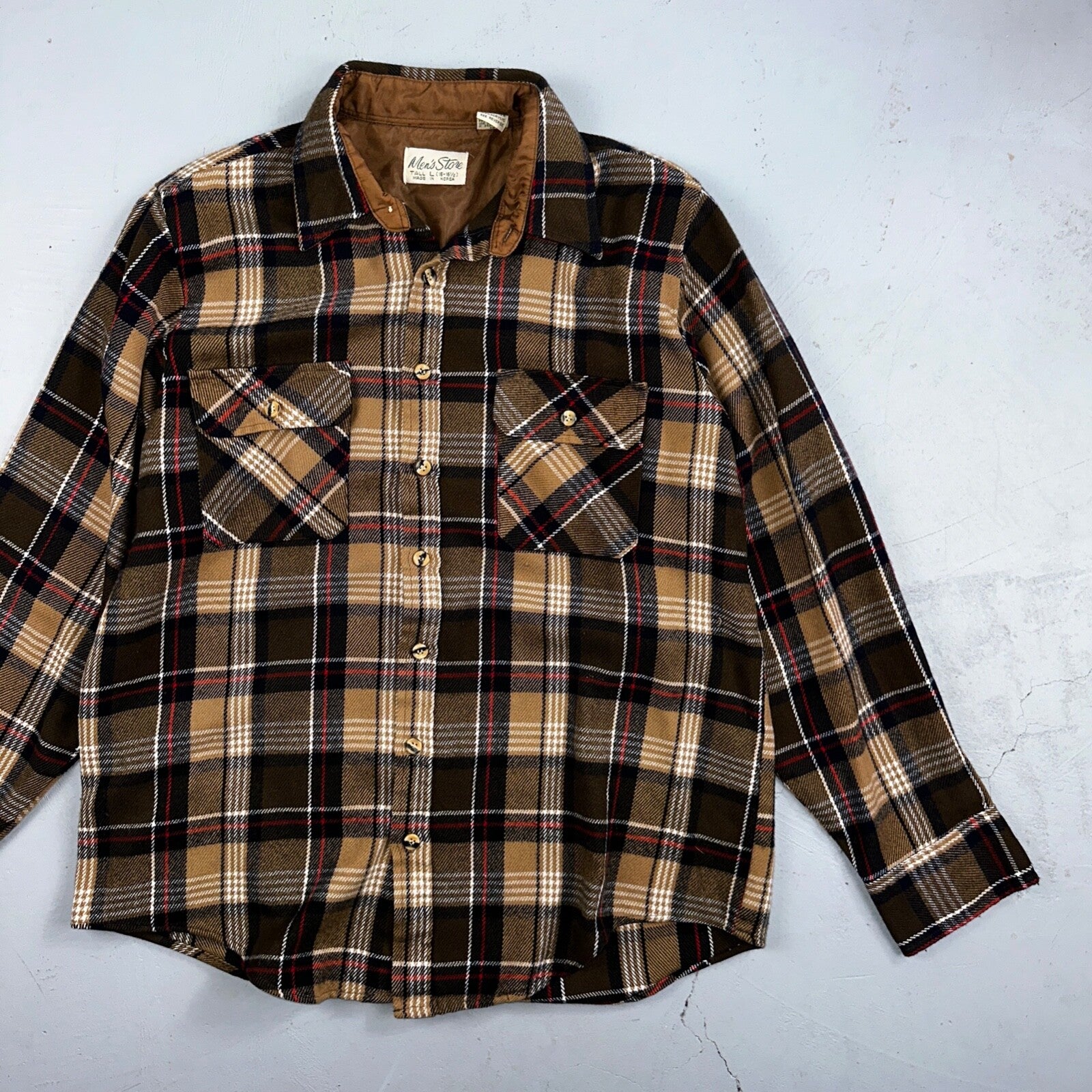 VTG Mens Store JC Penny Thick 100% Acrylic Flannel Work Shirt M 80s Plaid Brown