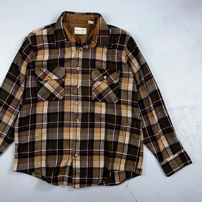 VTG Mens Store JC Penny Thick 100% Acrylic Flannel Work Shirt M 80s Plaid Brown