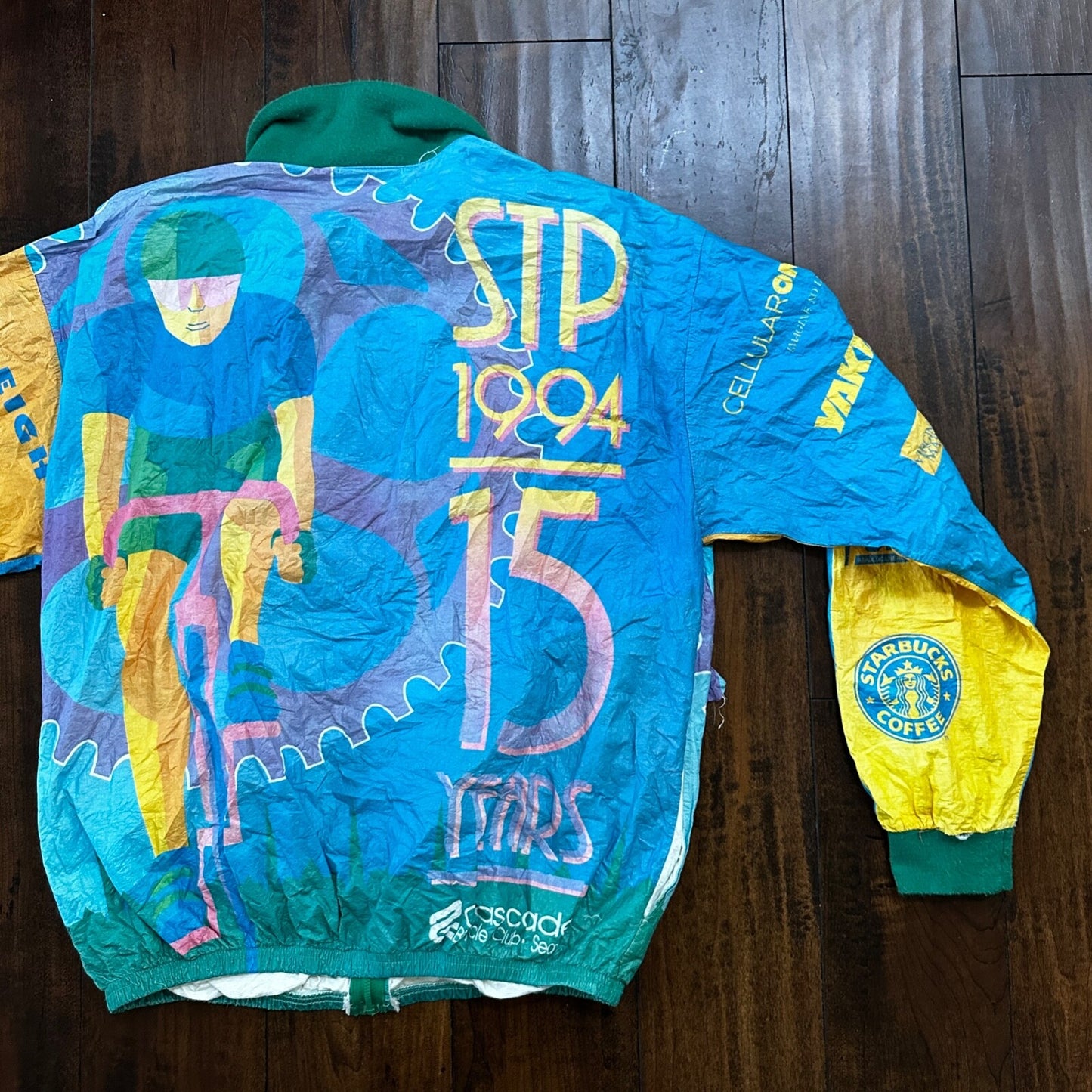 VTG 1994 STP Tyvek Jacket L AOP Cycling Race Seattle Portland Bicycle Track 90s