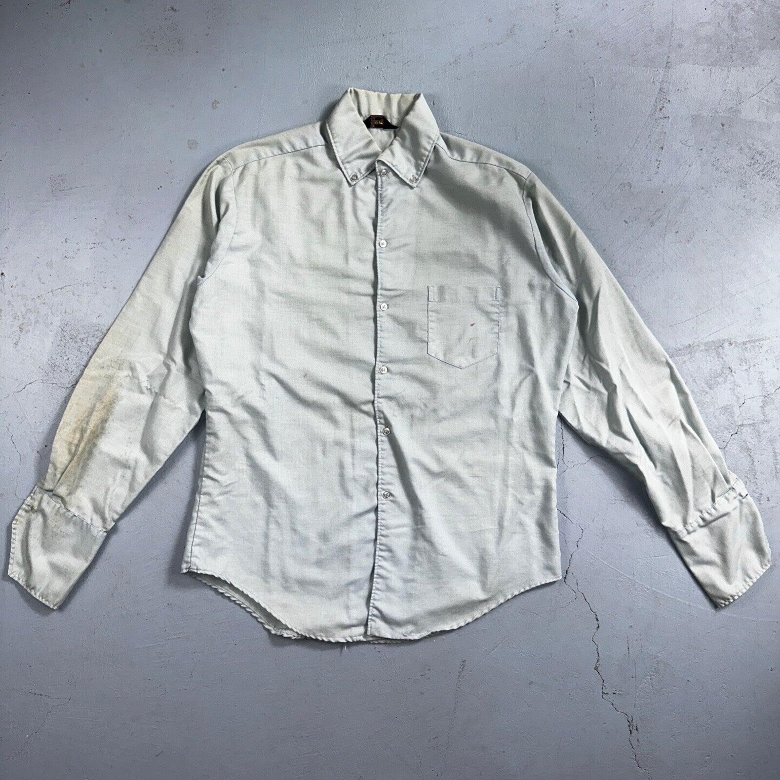 Vintage 70s DaVinci California Mod Long Sleeve Button Shirt Blue Thrashed