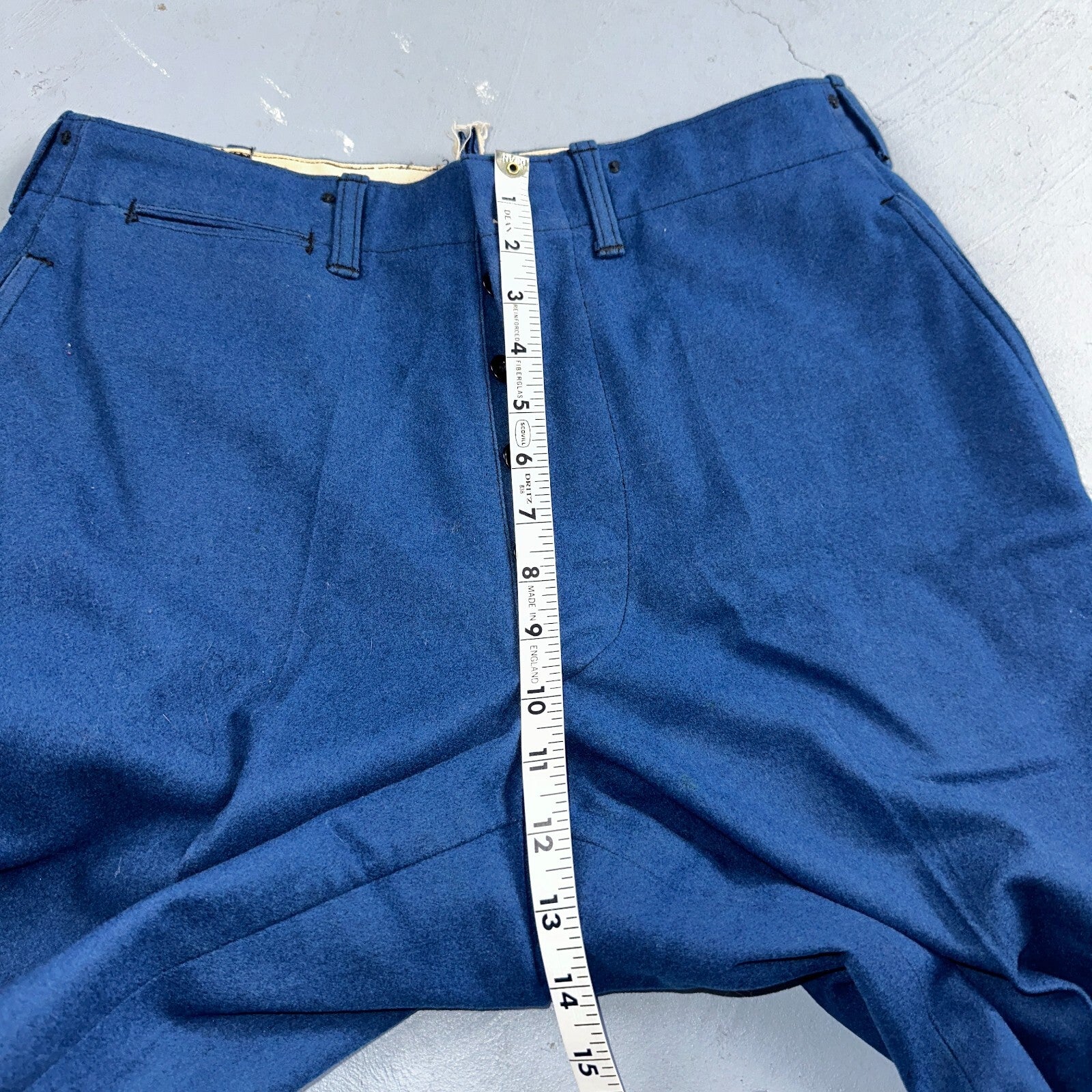 VTG Wool Trousers Pants Sz 31x31 1940s WWII Button Fly Wide Leg Dress Suit Blue