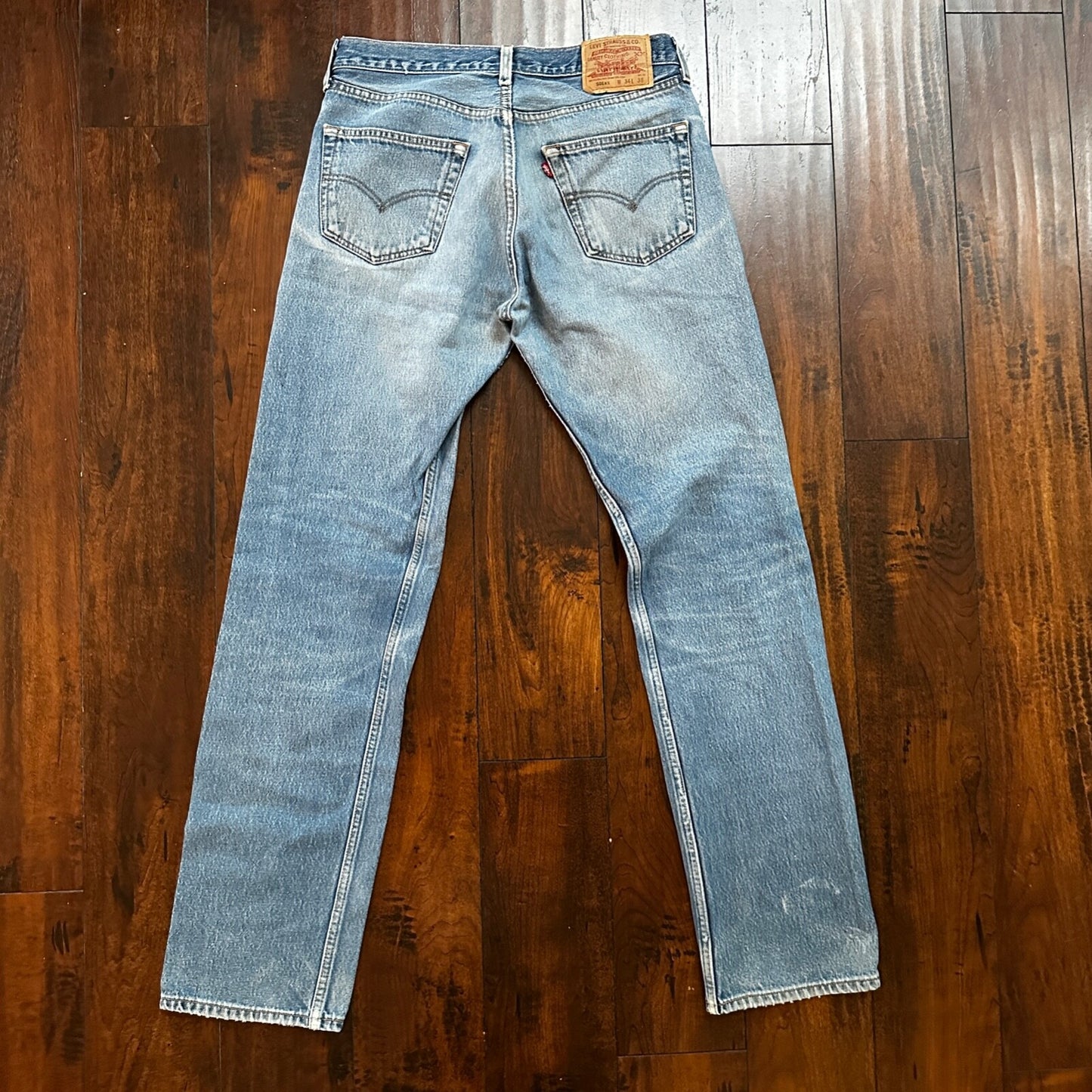 VTG 90s Levis 501 Button Fly 34x38 Tag Jeans Straight Wash Y2K Blue XX Act 30x33