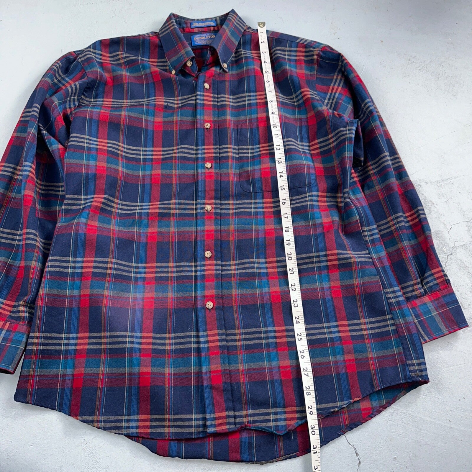 Sir Pendleton Shirt Mens Large Worsted Pure Virgin Wool Multicolor Plaid USA Red