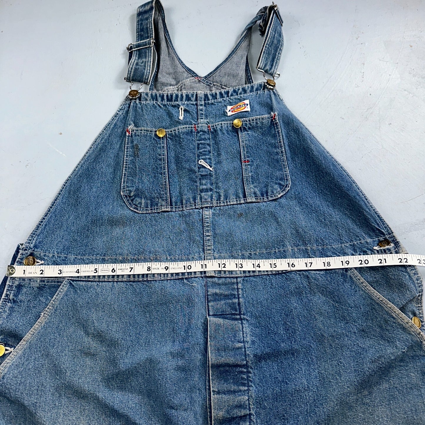 Dickies Vintage 70s Denim Bib Overalls 44x32 Carpenter Indigo Blue Workwear USED