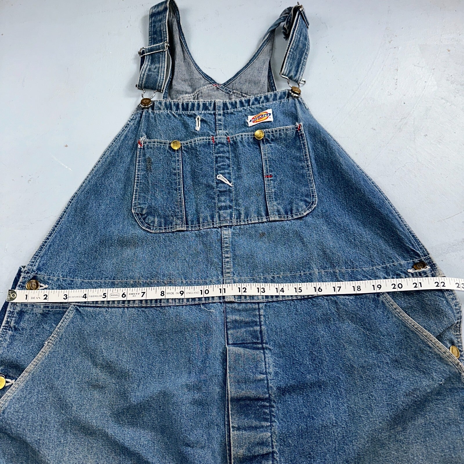 Dickies Vintage 70s Denim Bib Overalls 44x32 Carpenter Indigo Blue Workwear USED