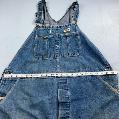 Dickies Vintage 70s Denim Bib Overalls 44x32 Carpenter Indigo Blue Workwear USED