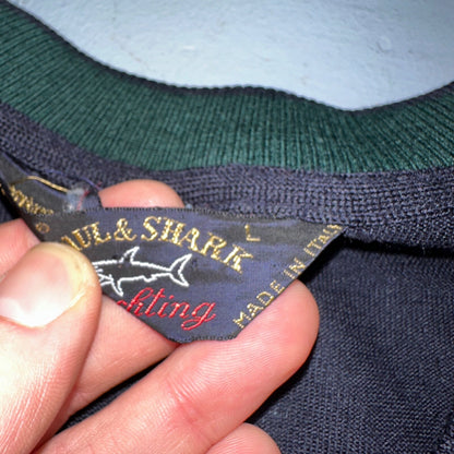 Paul & Shark Yachting Men’s Sweater Navy Patch Pullover Size L Wool V Neck
