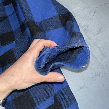 Filson CC Wool Mackinaw Cruiser Jacket Blue Plaid L Distressed VTG USA