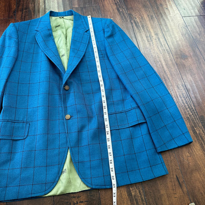 1960s 1970s Blue Pinstripe VTG Suit Jacket Sportcoat 42 Wool Checker Rockabilly