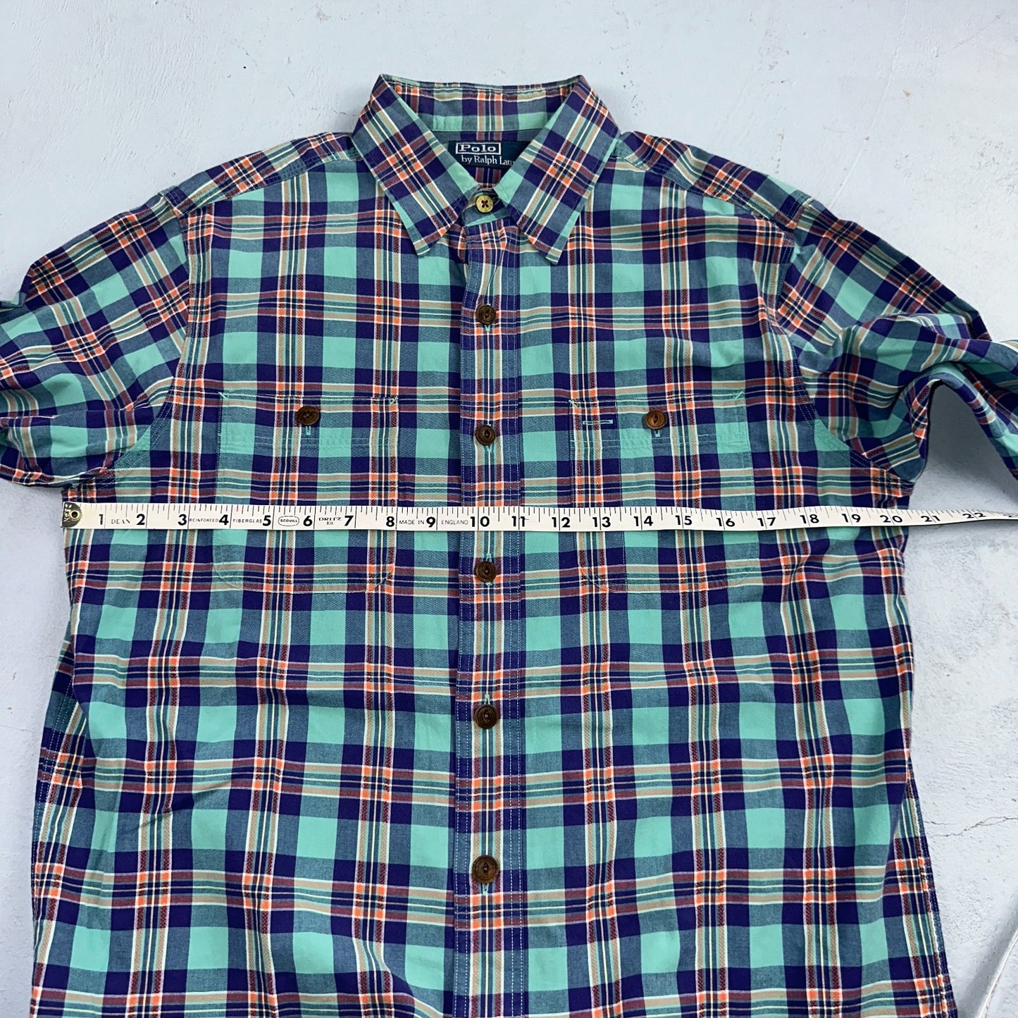 Polo Ralph Lauren Mens Long Sleeve Button Down Shirt Size M Plaid Green Blue