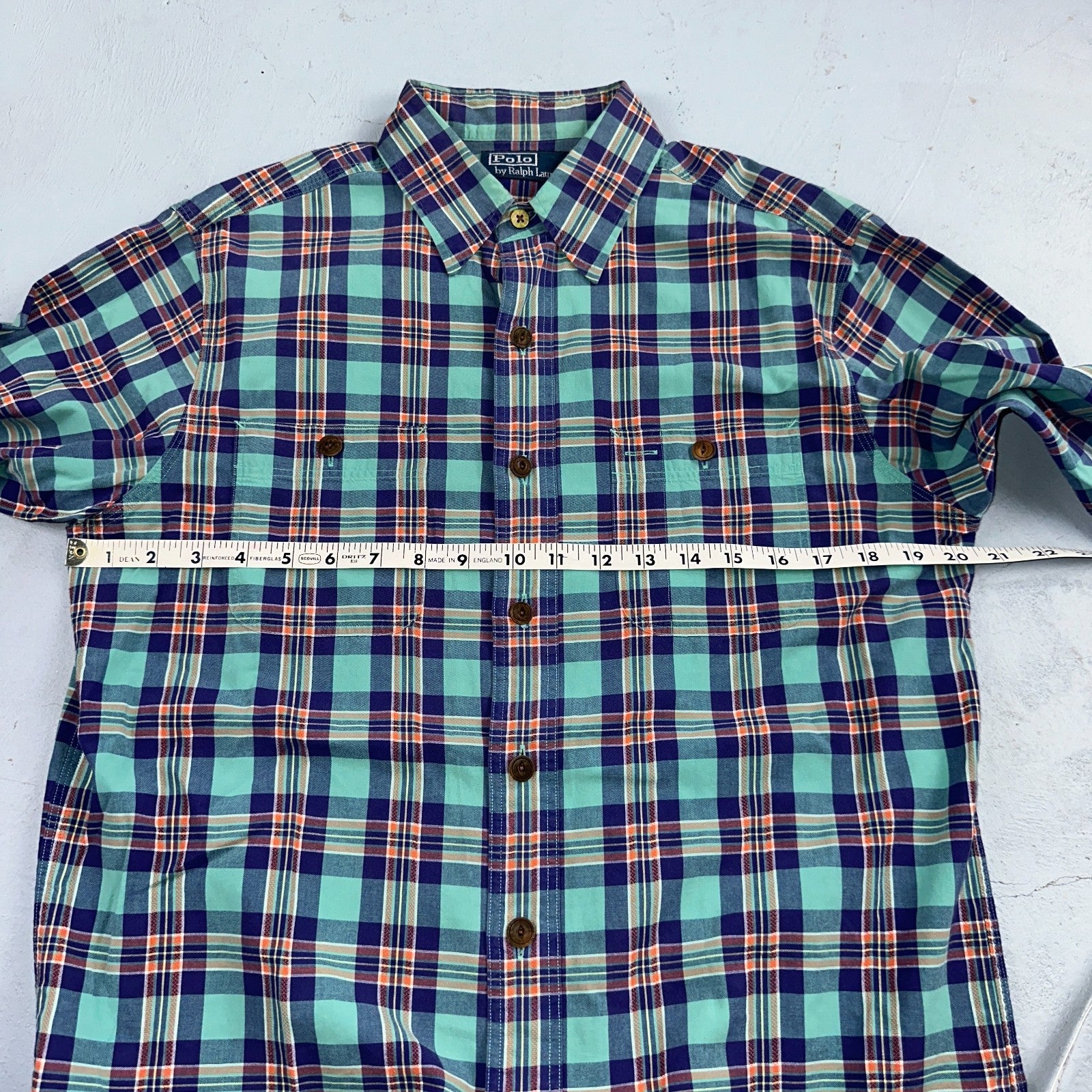 Polo Ralph Lauren Mens Long Sleeve Button Down Shirt Size M Plaid Green Blue