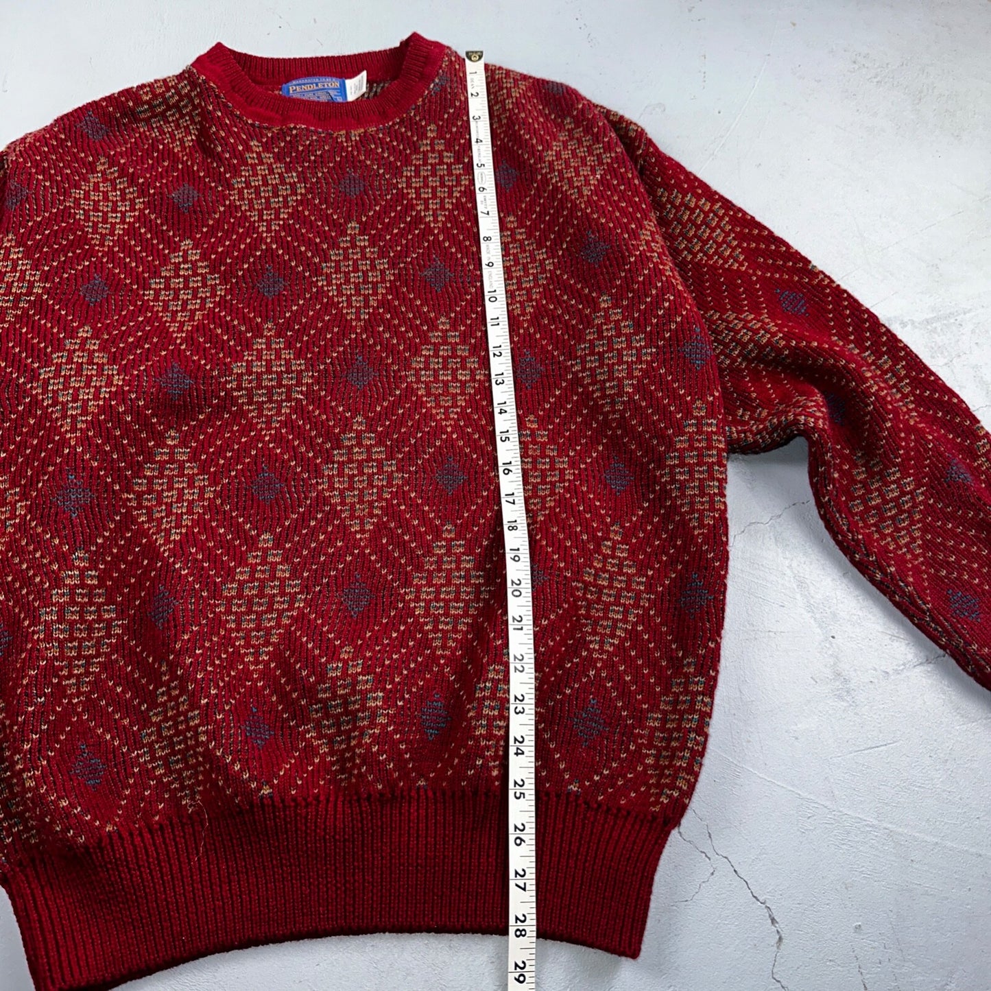 Pendleton VTG 100% Wool Sweater Mens L Argyle Red Oregon USA  Preppy Christmas